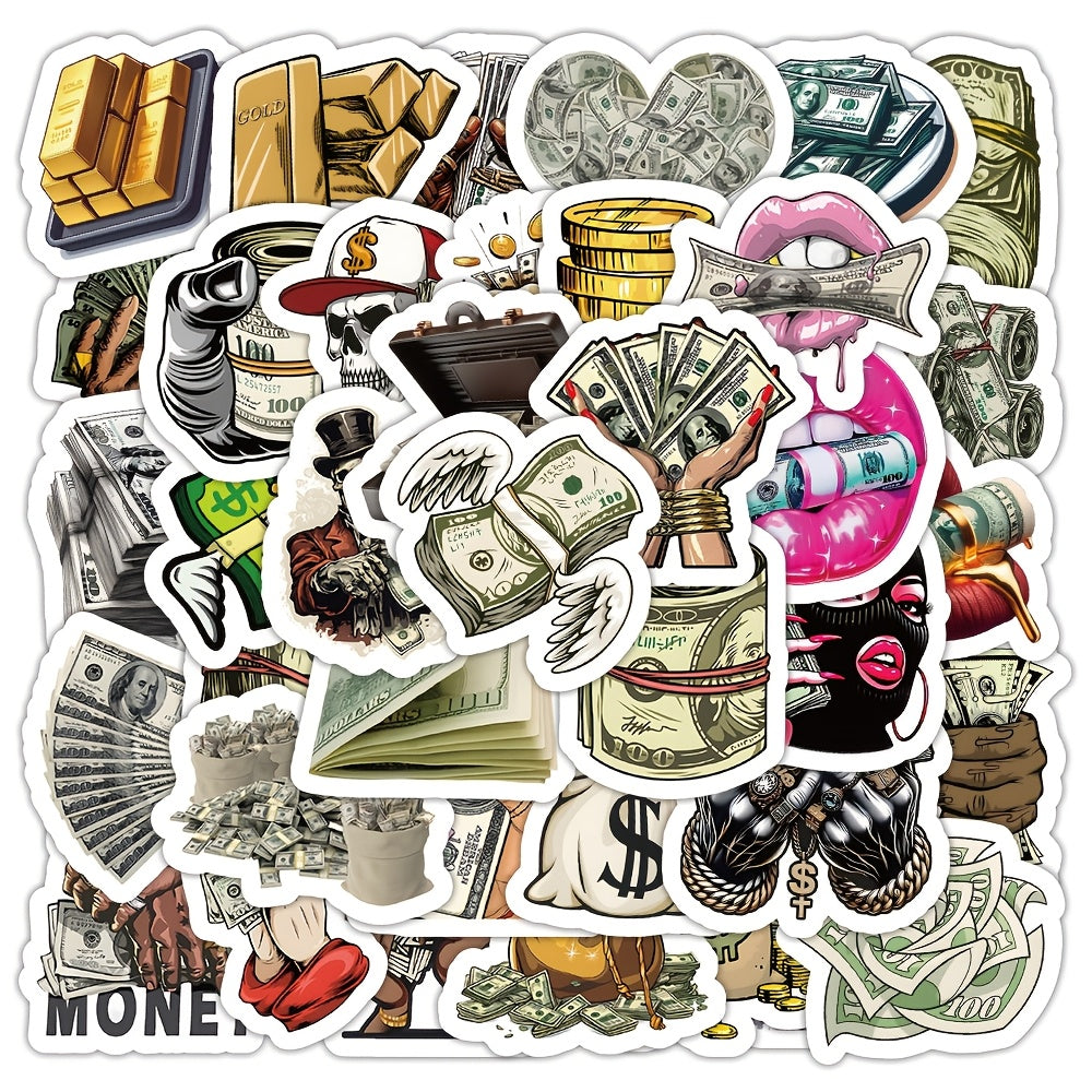 50-Piece Money World Vinyl Sticker Pack – American-Themed Decorative Stickers for Water Bottles, Laptops and Luggage