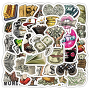 50-Piece Money World Vinyl Sticker Pack – American-Themed Decorative Stickers for Water Bottles, Laptops and Luggage