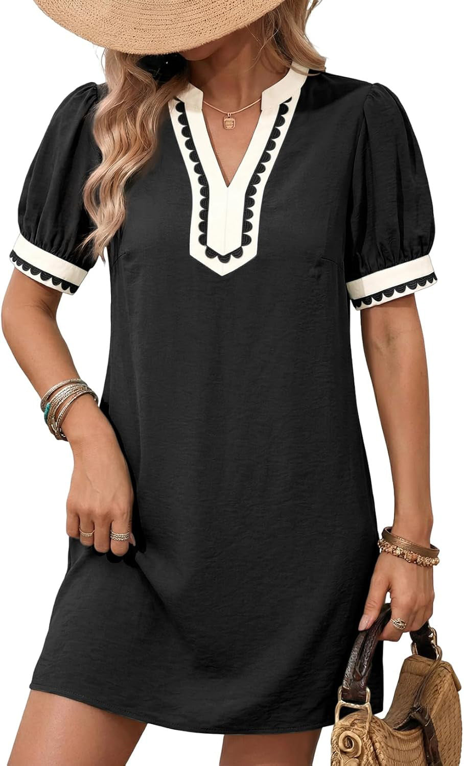 Semi-scoop V-neck Straight Elegant Mini Skirt