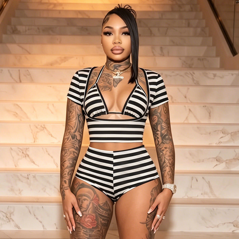 3-Piece Camisole Set with Striped Shorts
