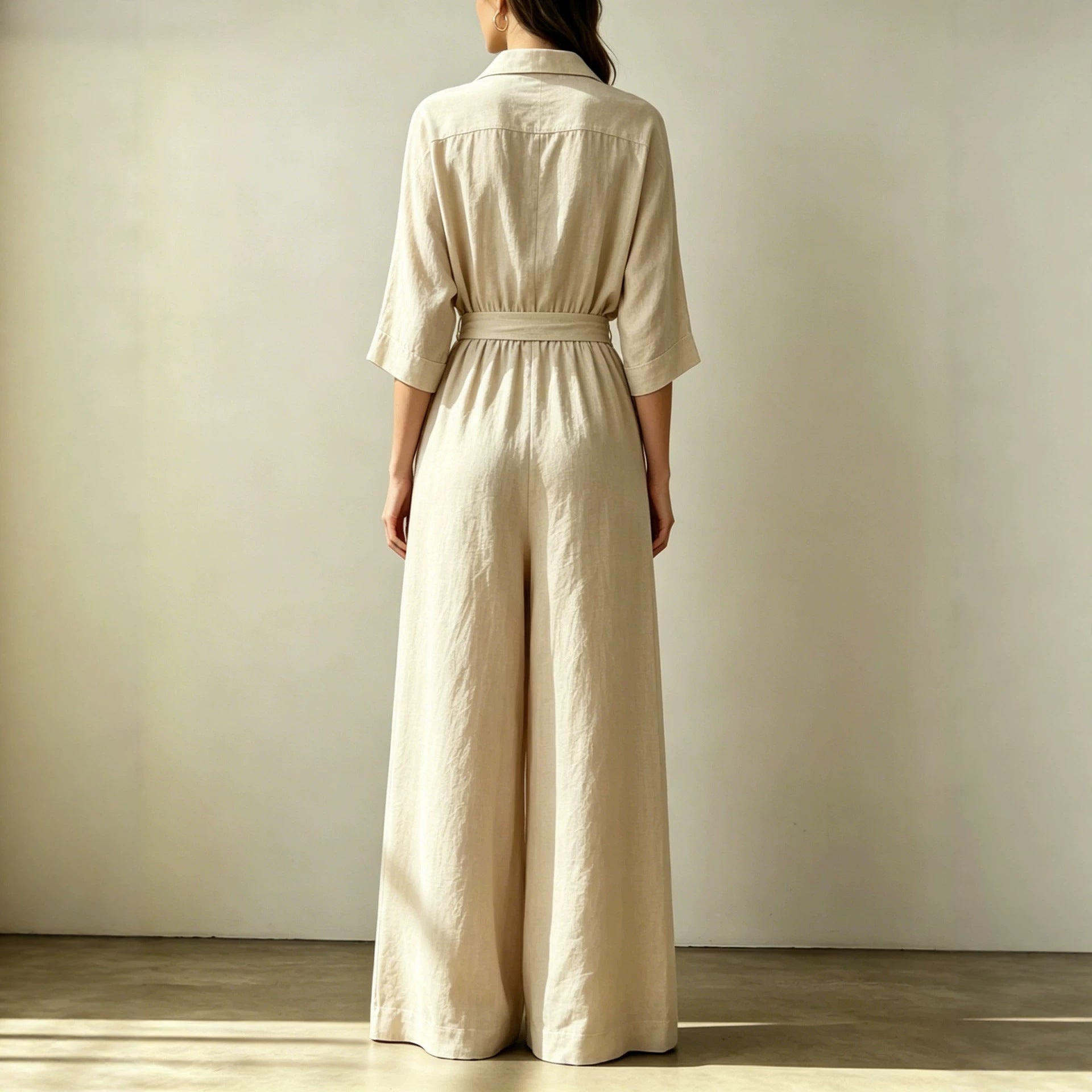 Chic Linen Wide-Leg Pants with Waist Tie