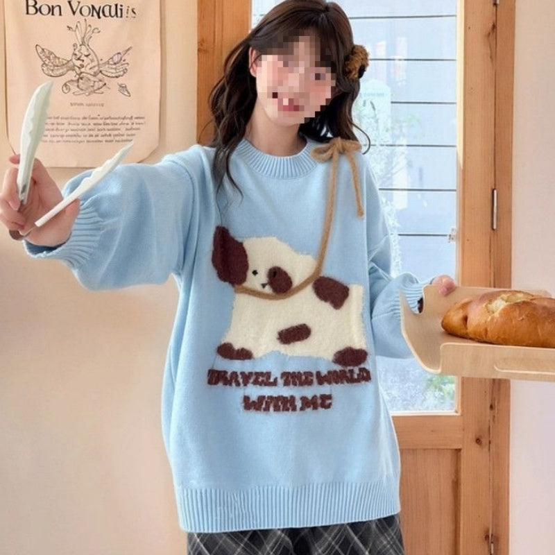 Sweet and Cute New Long-sleeve Loose-fit Tied Top for Autumn