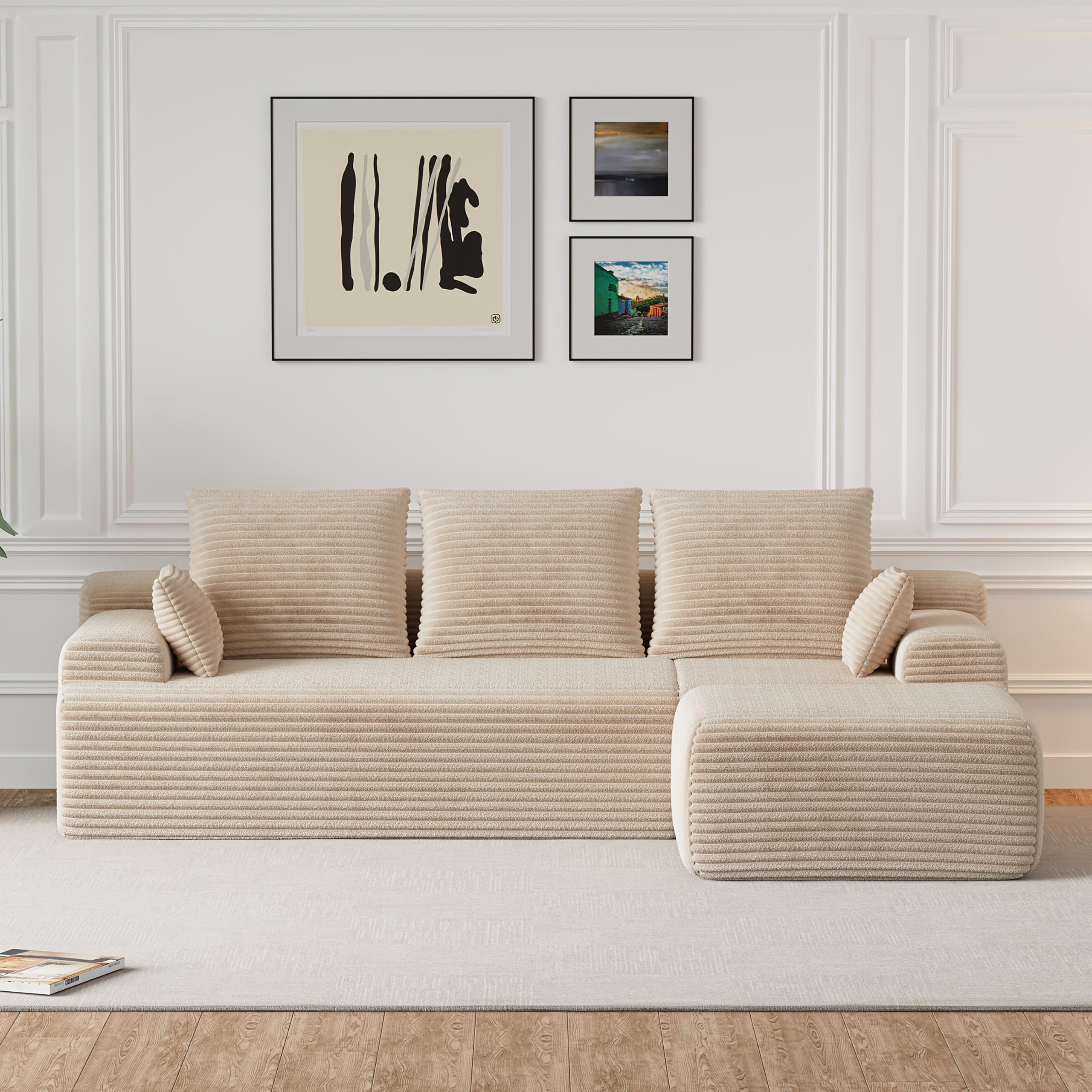 Left chaise L-shaped sectional sofa with memory foam cushions and corduroy upholstery