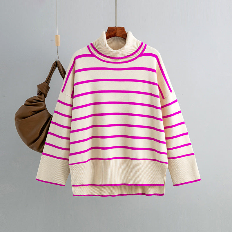 Cozy Colorblock Striped Turtleneck Sweater
