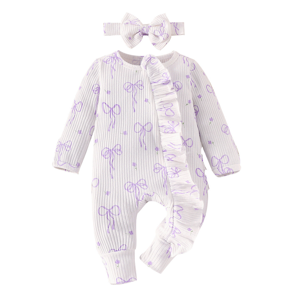 Baby Girl Cute Bowknot Long Sleeve Jumpsuit & Pants Set
