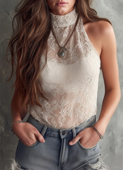 Sheer Lace Fitted Crop Tank Top