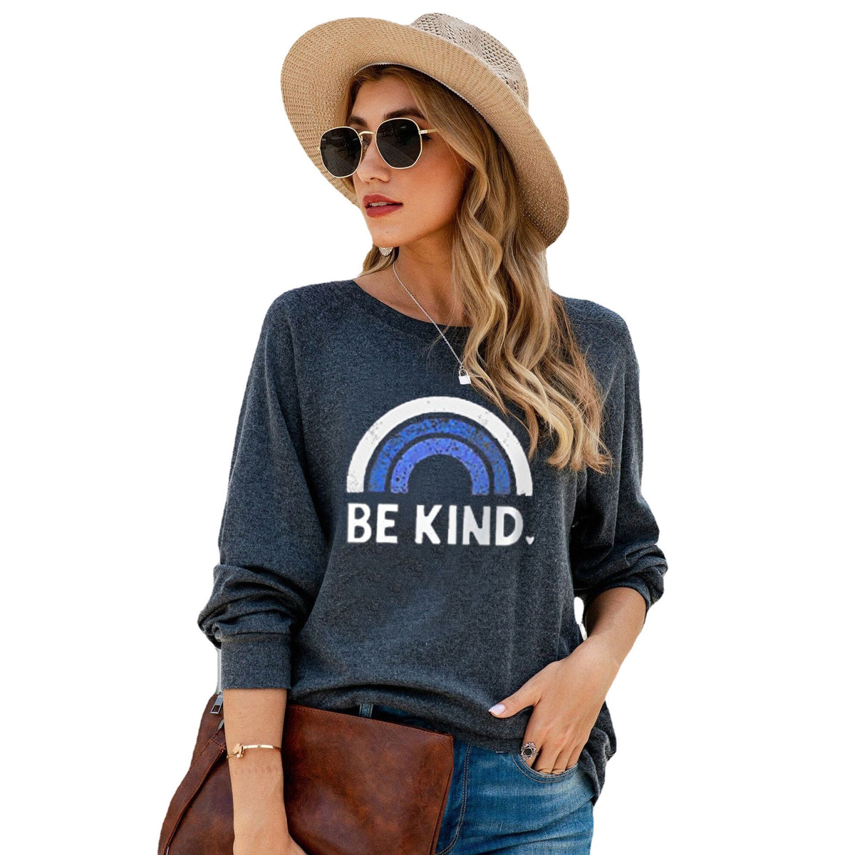 Casual Rainbow Print Crewneck Sweater