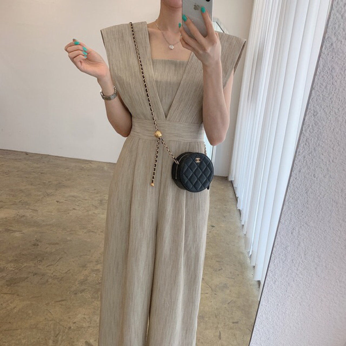 Women's Retro Square Collar High Waist Jumpsuit
