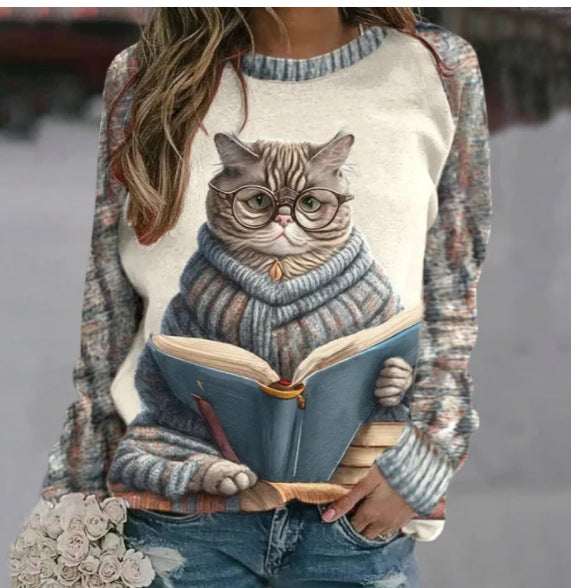 Chic Casual Digital Print Loose Women's Sweater