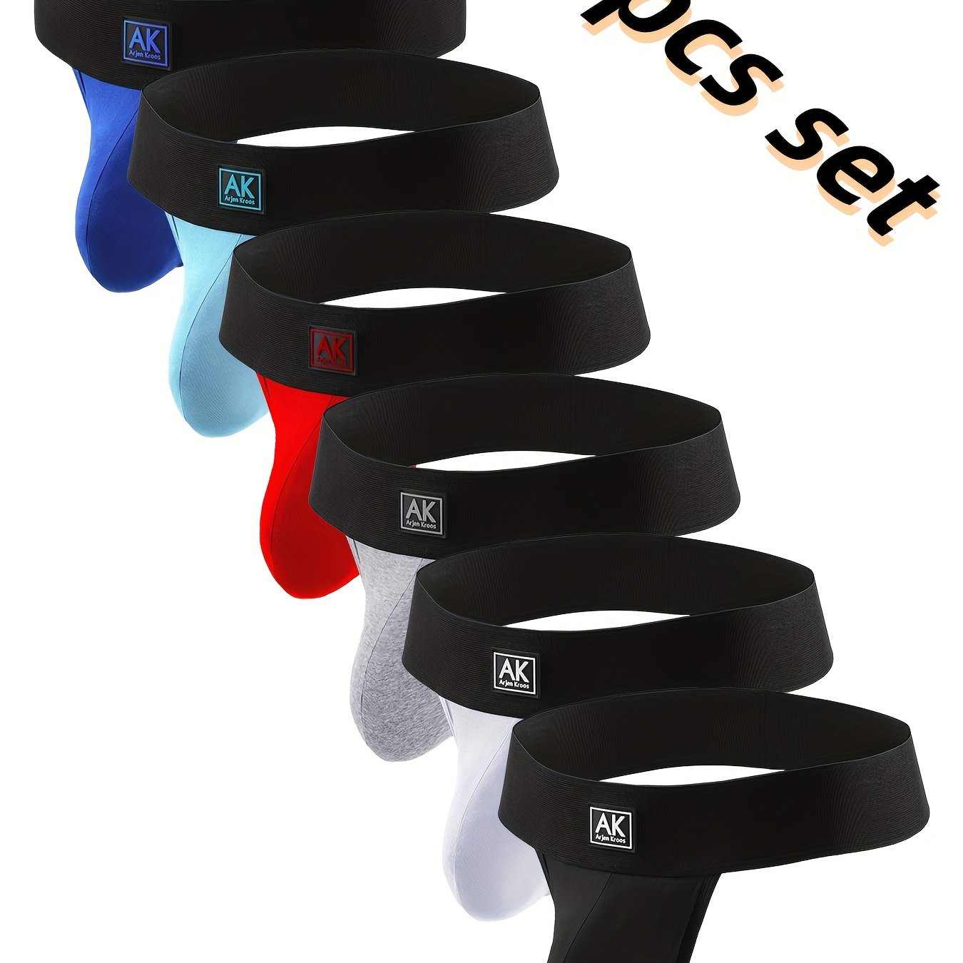 6‑Piece Men's Low‑Rise Sexy Thong Underwear Set with Breathable Jockstrap