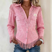 Western Cowboy-Style Suede Fringe Slim-Fit Long-Sleeve Shirt