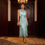 Summer New Arrival French-style Geometric Round-skirt Halter-neck Chic Dress