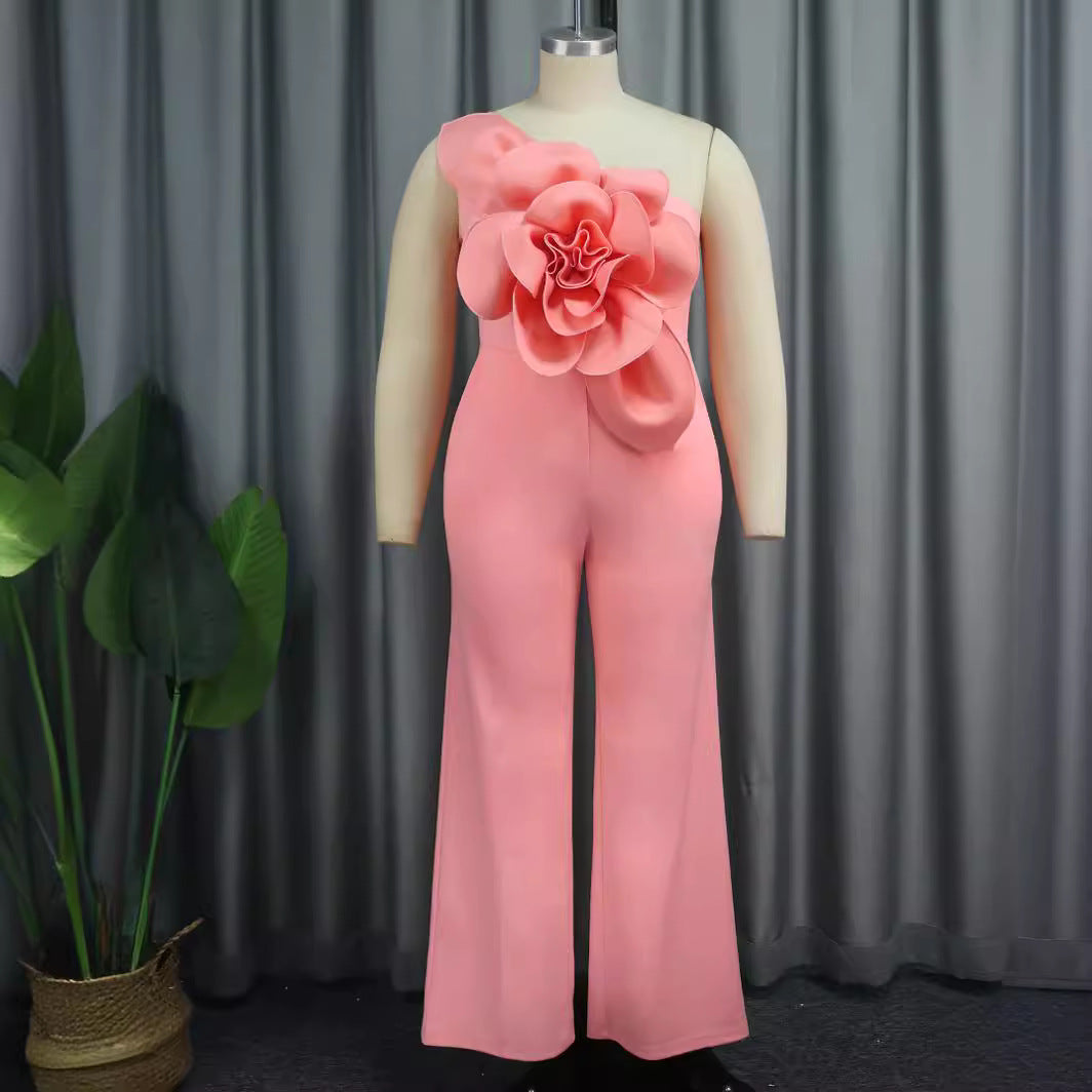 Chic 3D Flower Sleeveless Straight-Leg Jumpsuit