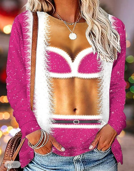 Women's Creative 3D Printed Round Neck Long-sleeved Sweater