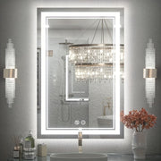 [Dimmable LED Bathroom Mirror] Dimmable LED Bathroom Mirror with Lights | Anti-Fog, High Definition Makeup Mirror, Wall-Mounted Vanity Mirror, Memory Function, Tempered Glass, Shatter-Proof, US…