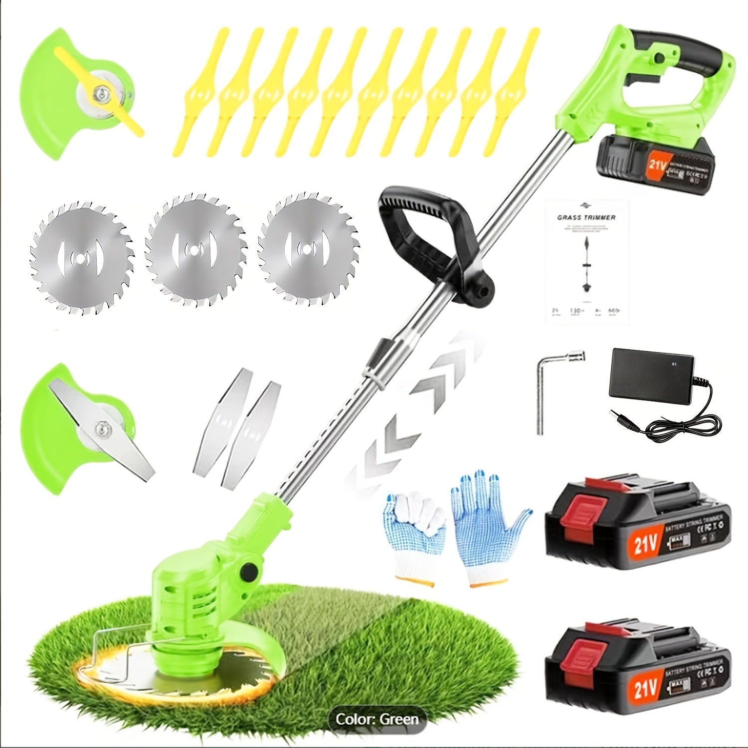 Portable Cordless Electric Lawn Mower with 2 Lithium-Ion Batteries and 3 Interchangeable Blades – Handheld Weed Wacker
