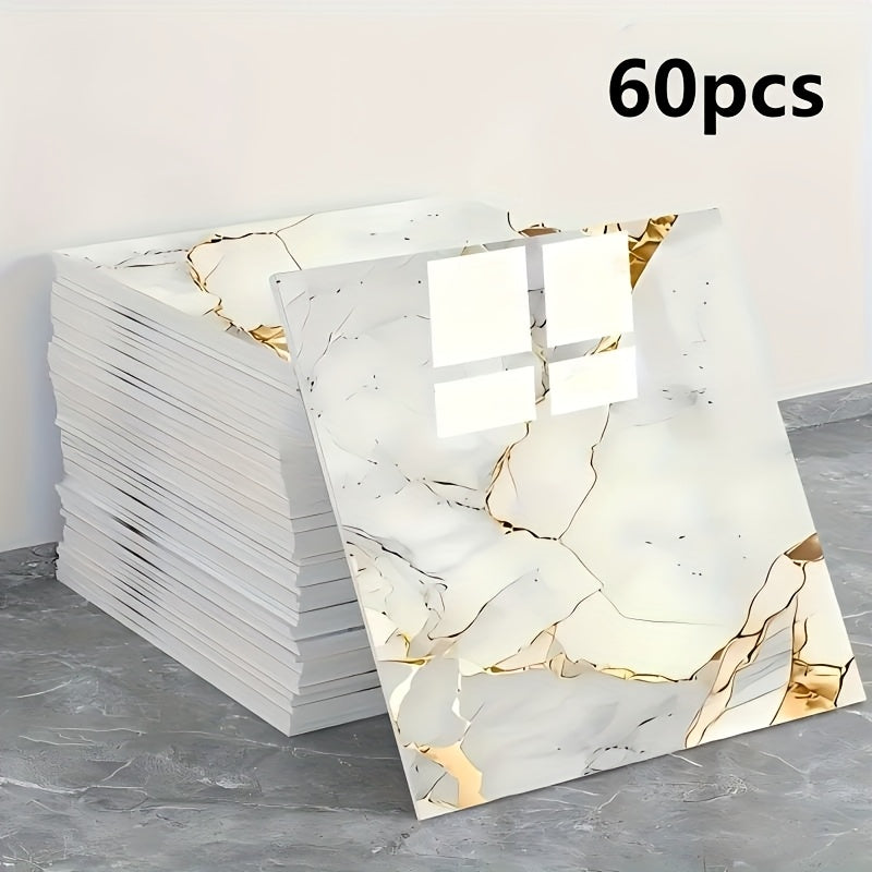 20/40/60/80/100pcs Glossy Marble Pattern Imitation Ceramic Tiles Self-Adhesive Wall Stickers, Peel and Stick, Waterproof for Living Room Kitchen Backsplash Bathroom Home Wall Stickers, Not Suitable…