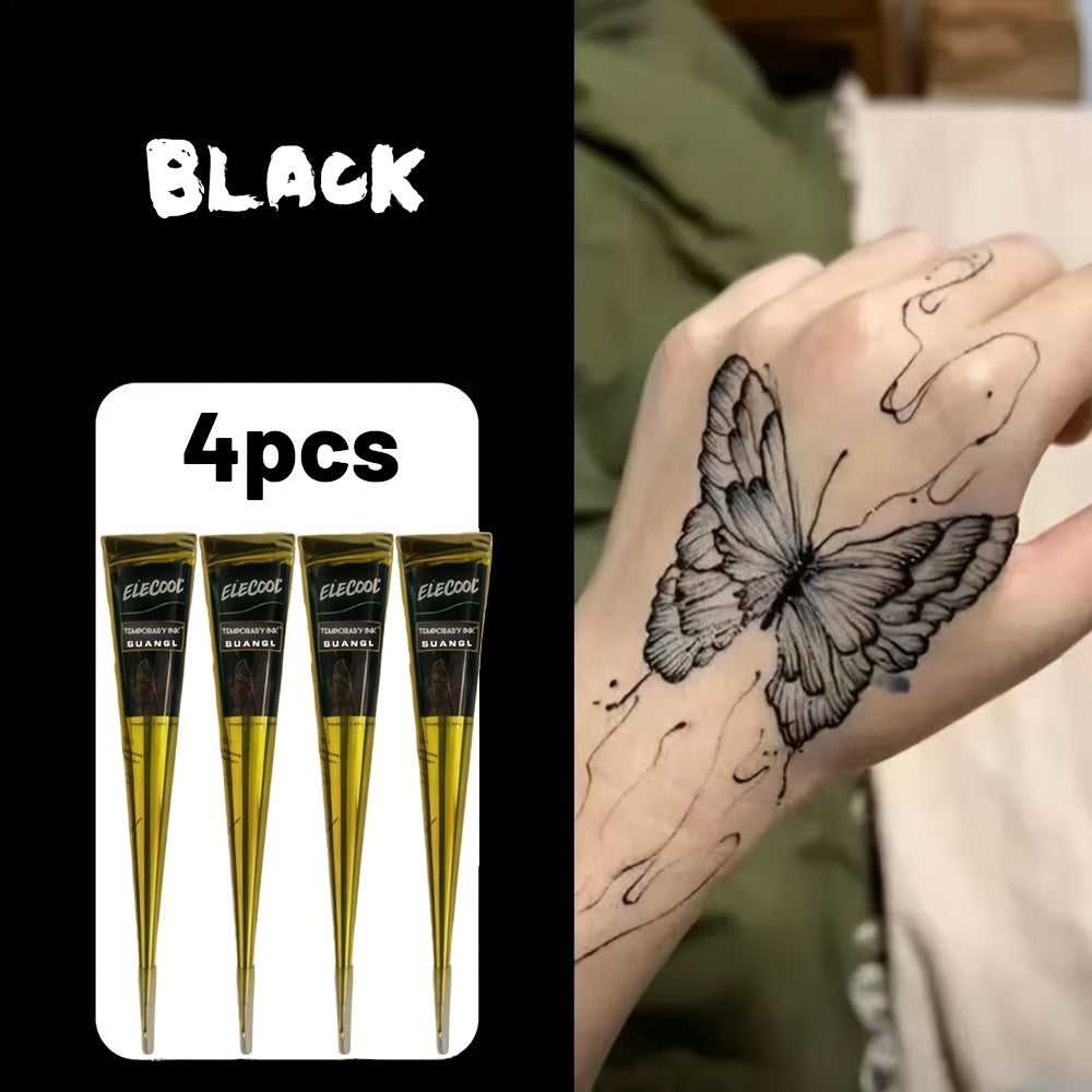 Temporary Semi‑Permanent Tattoo Paste – Brown & Black with Random Template Patterns (Waterproof, Safe & Non‑Irritating)