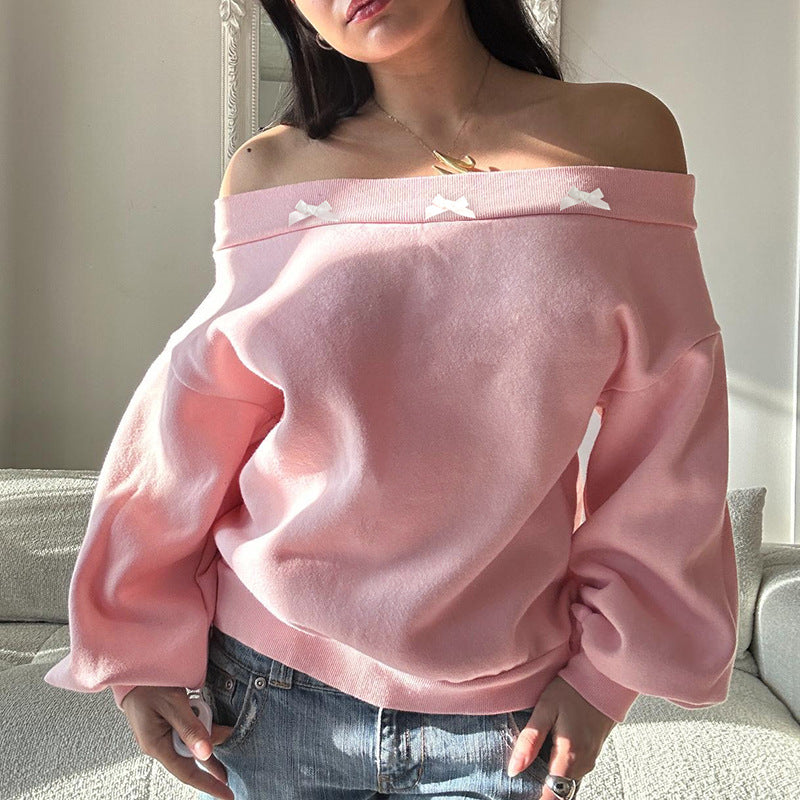 Cozy Off-the-Shoulder Bow Sweatshirt