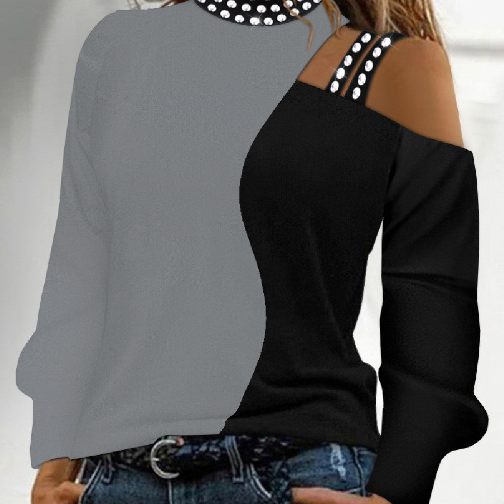 Women's Casual Long Sleeve Bronzing Crew Neck Tee