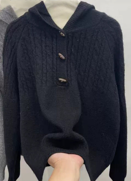 Korean-style Horn-button Cable-knit Sweater for Women