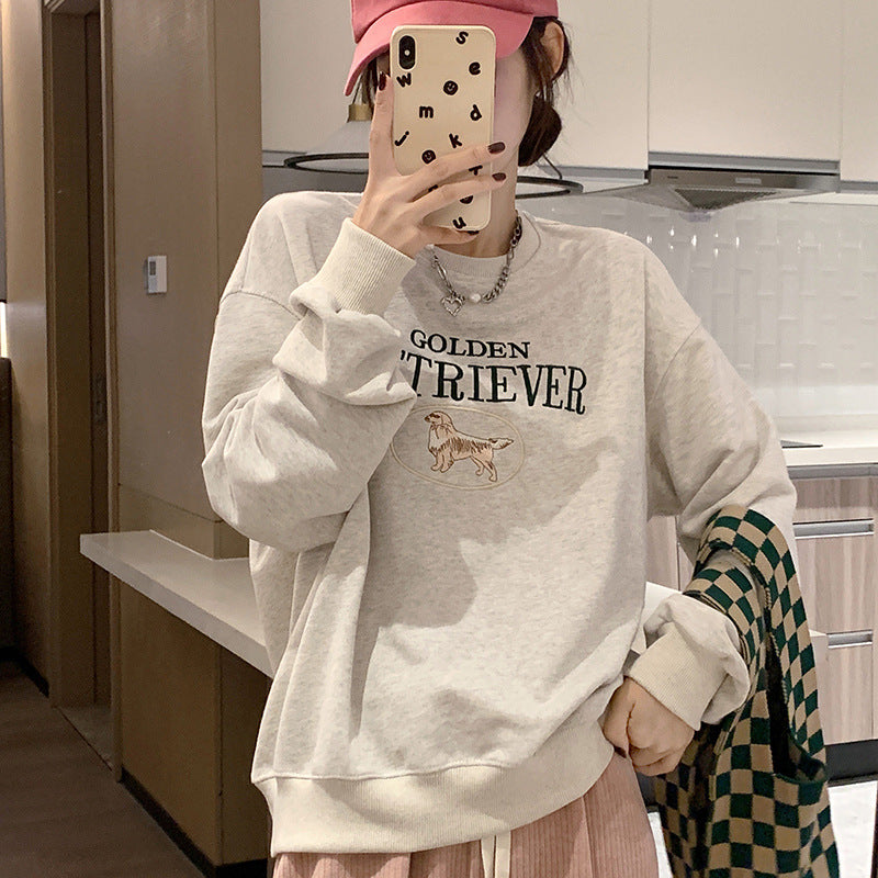 Cute Cartoon Embroidered Oversized Pullover Sweatshirt