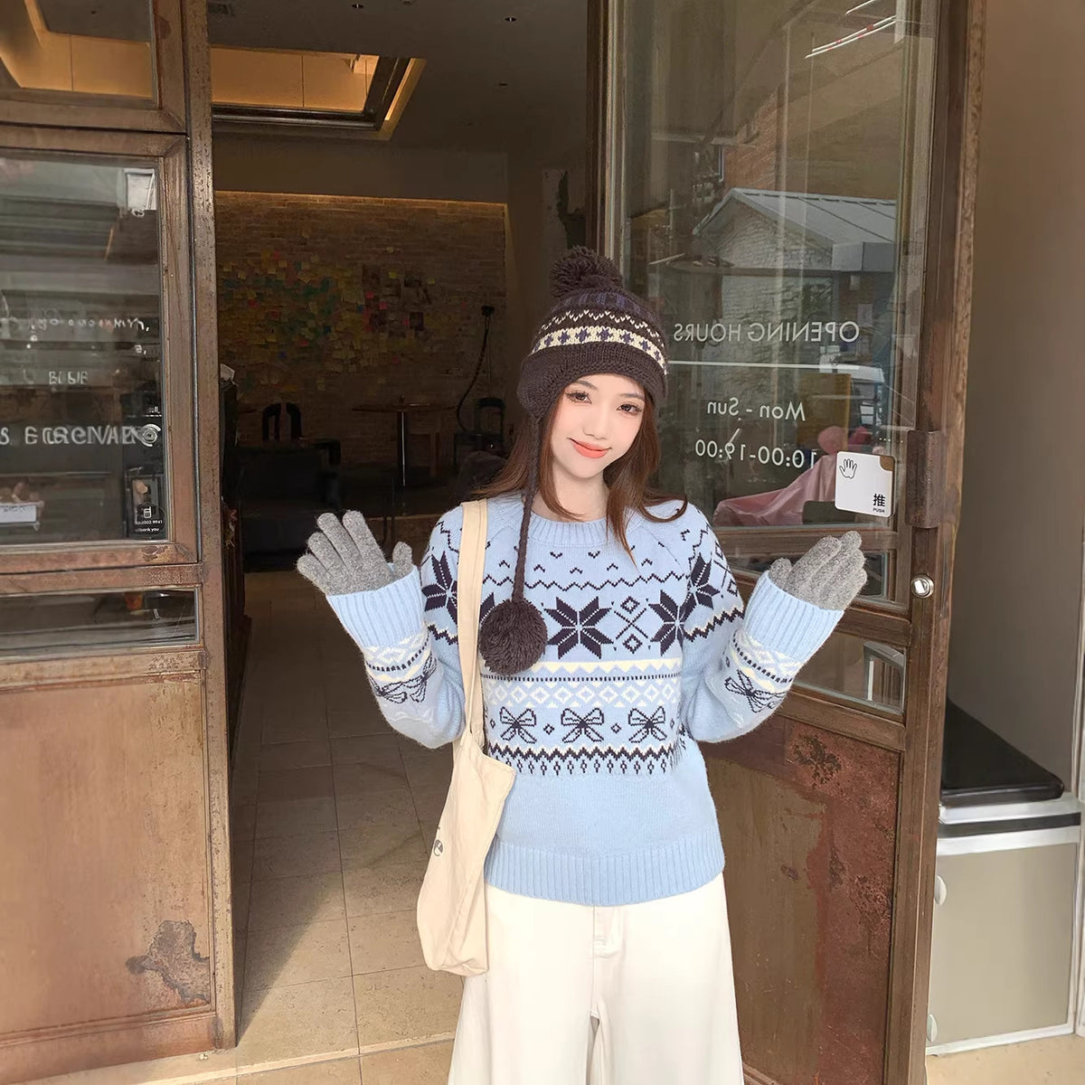 Jacquard Soft and Cozy Pullover Sweater Womens Knitted Top