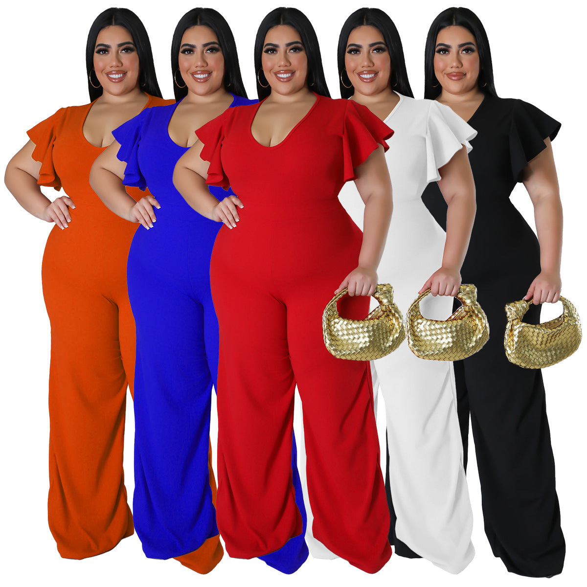 Women's High-Stretch Lotus-Leaf Wide-Leg Pants