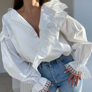 Women's Shirt Sexy Deep V-neck Long Sleeve Graceful And Fashionable