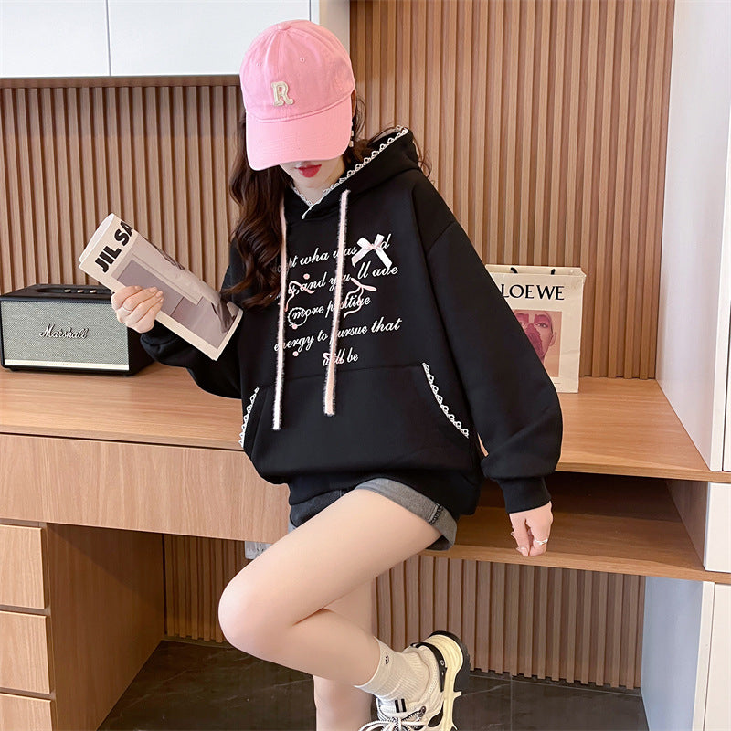 Women's Letter Print Long Sleeve Hooded Sweater