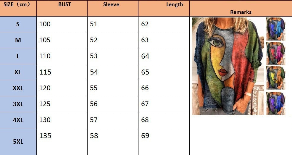 Artistic Face Print Long Sleeve Tee for Autumn