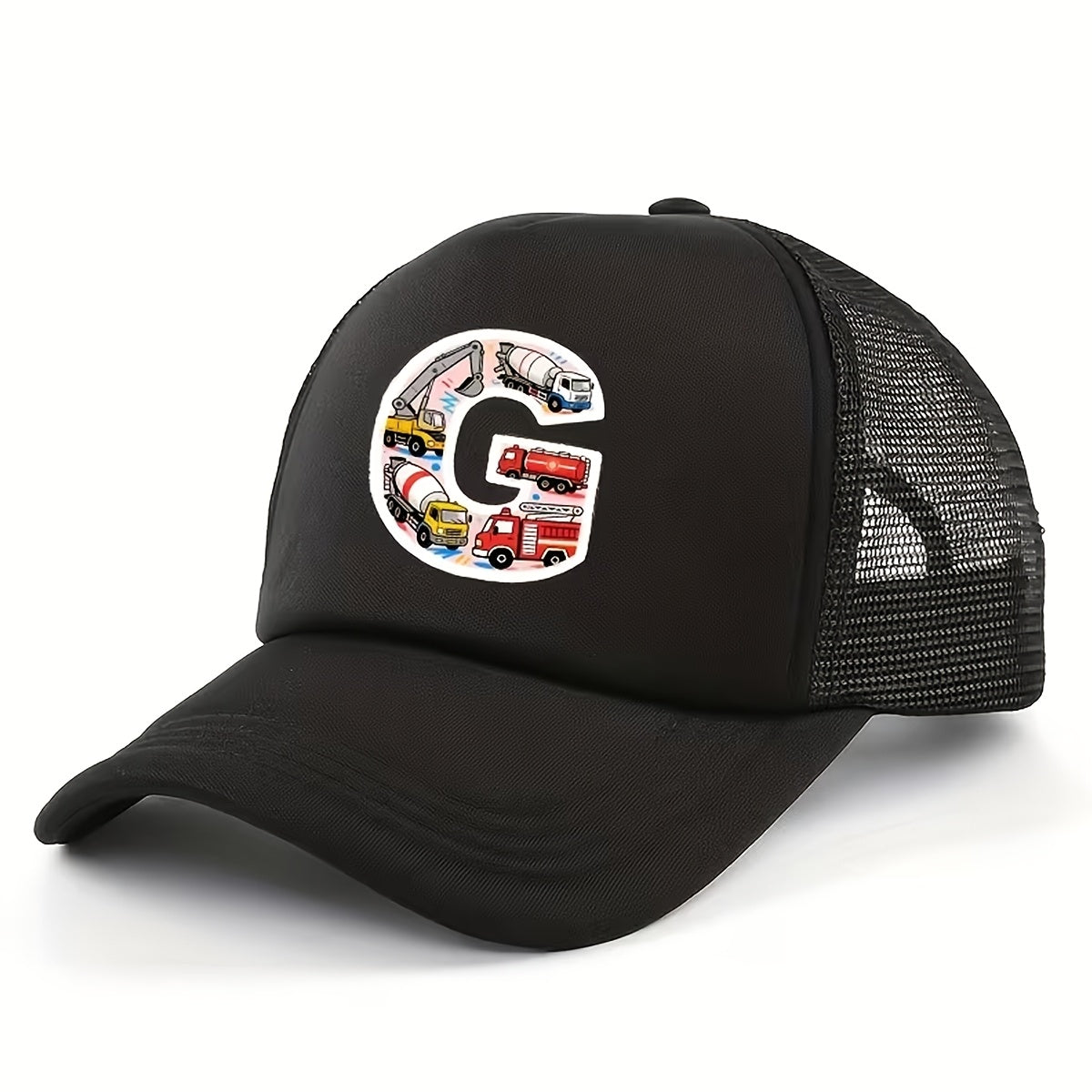 Adjustable Construction Vehicle Printed Trucker Hat for Kids