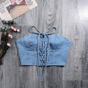 Denim Tube Top with Cross‑Tie Straps – Slim Fit Shapewear for Women