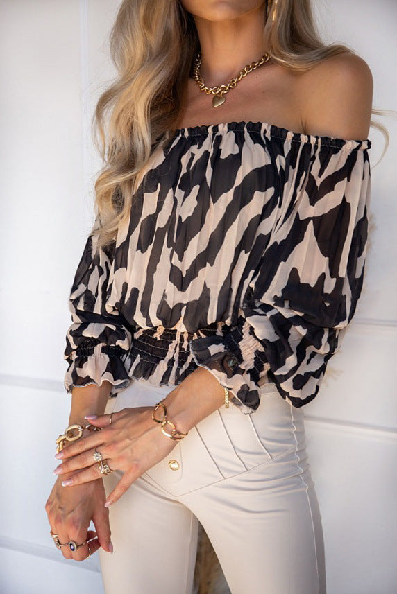 Women's Geometric Print Off-The-Shoulder Lantern Sleeve Top
