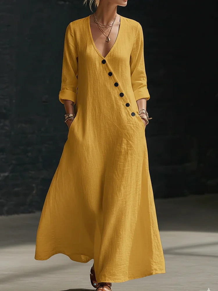 Womens Fashionable Casual Long-sleeve Button-down Dress