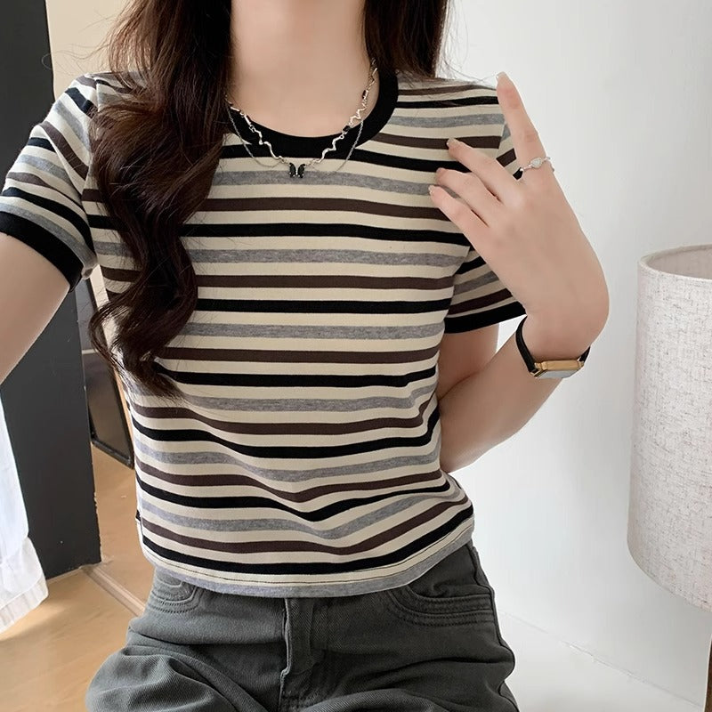 Green Striped Short‑Sleeve T‑Shirt – Slim Fit, Retro Style