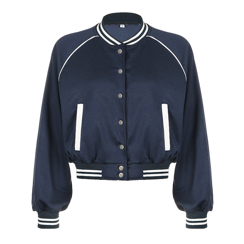 Retro Colorblock Varsity Jacket for Women