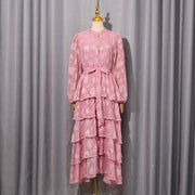 New Round-neck Long-sleeved Waist-cinching Lace-embroidered Dress That Flatters the