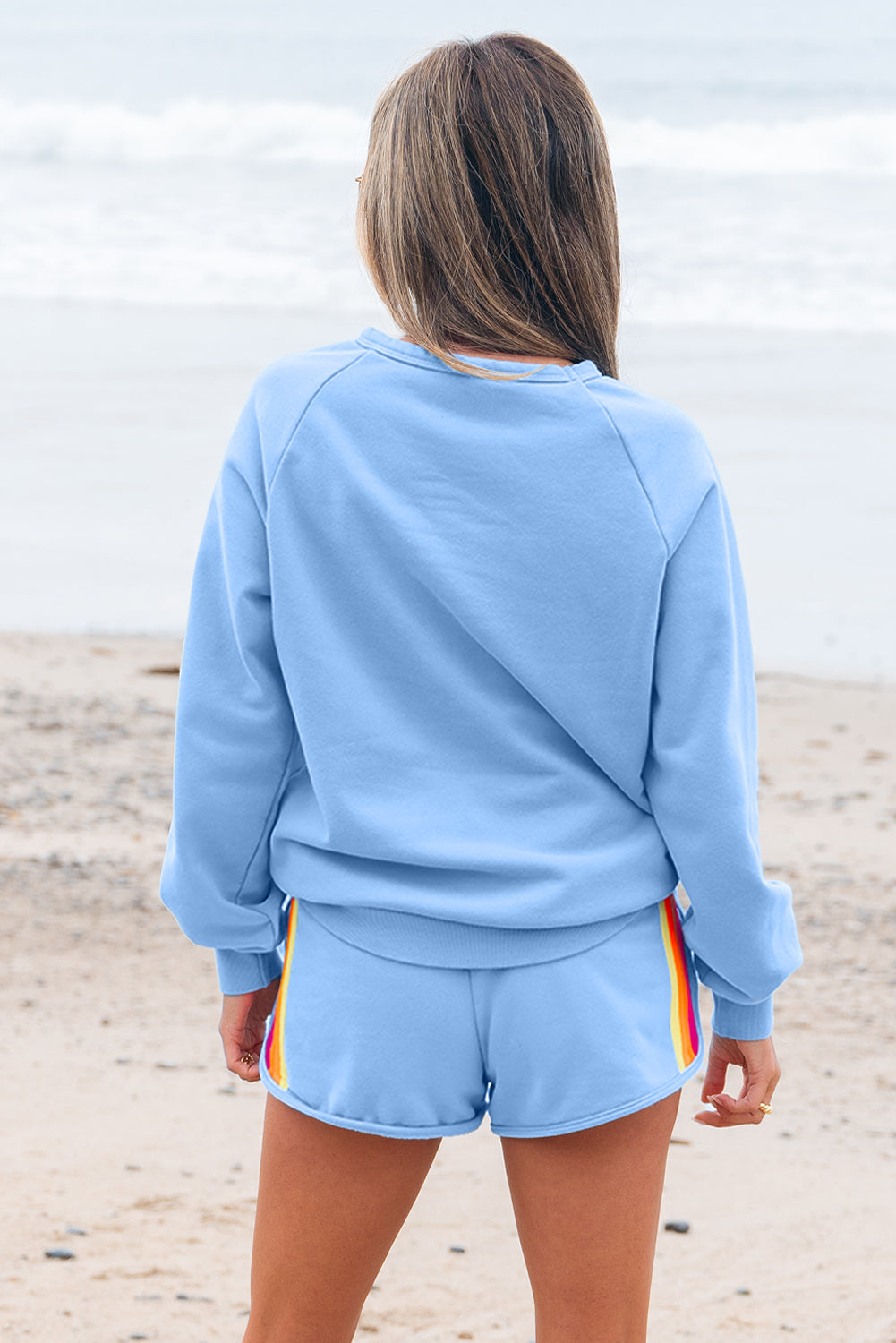 Beau Blue Accent Pullover And Shorts Two Piece Casual Set
