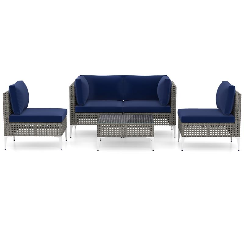 5pcs Outdoor Furniture Set Patio Rattan Chairs with Tempered Glass Coffee Table