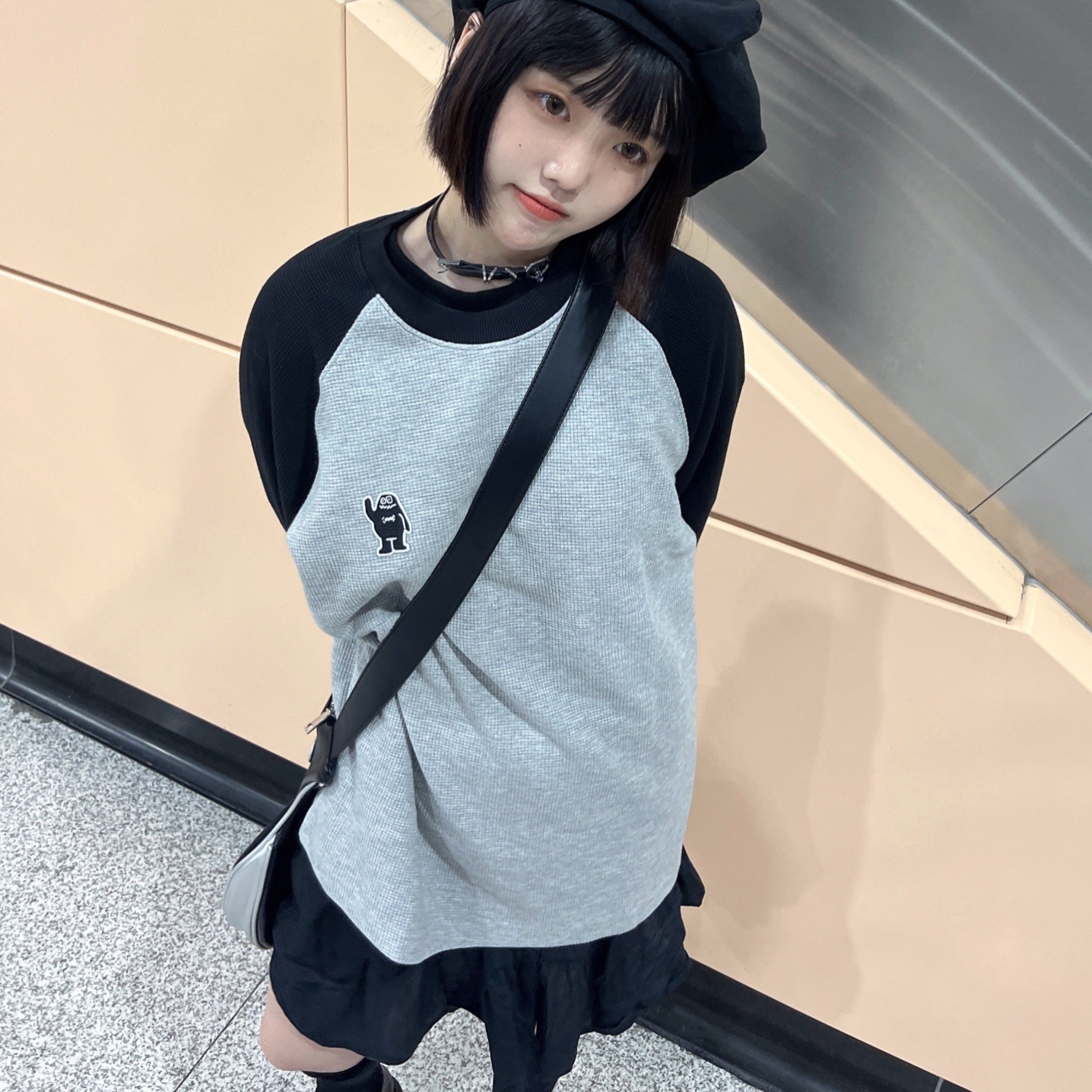 Waffle Long Sleeve T-shirt Women's Vintage Round Neck