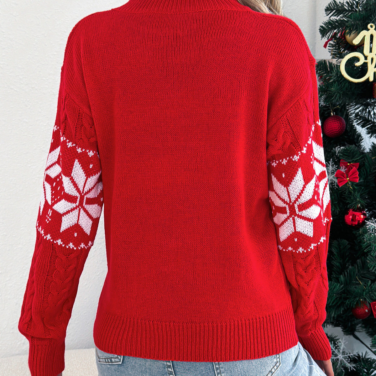 European and American Snowflake Pattern Lantern Long Sleeve Pullover Sweater
