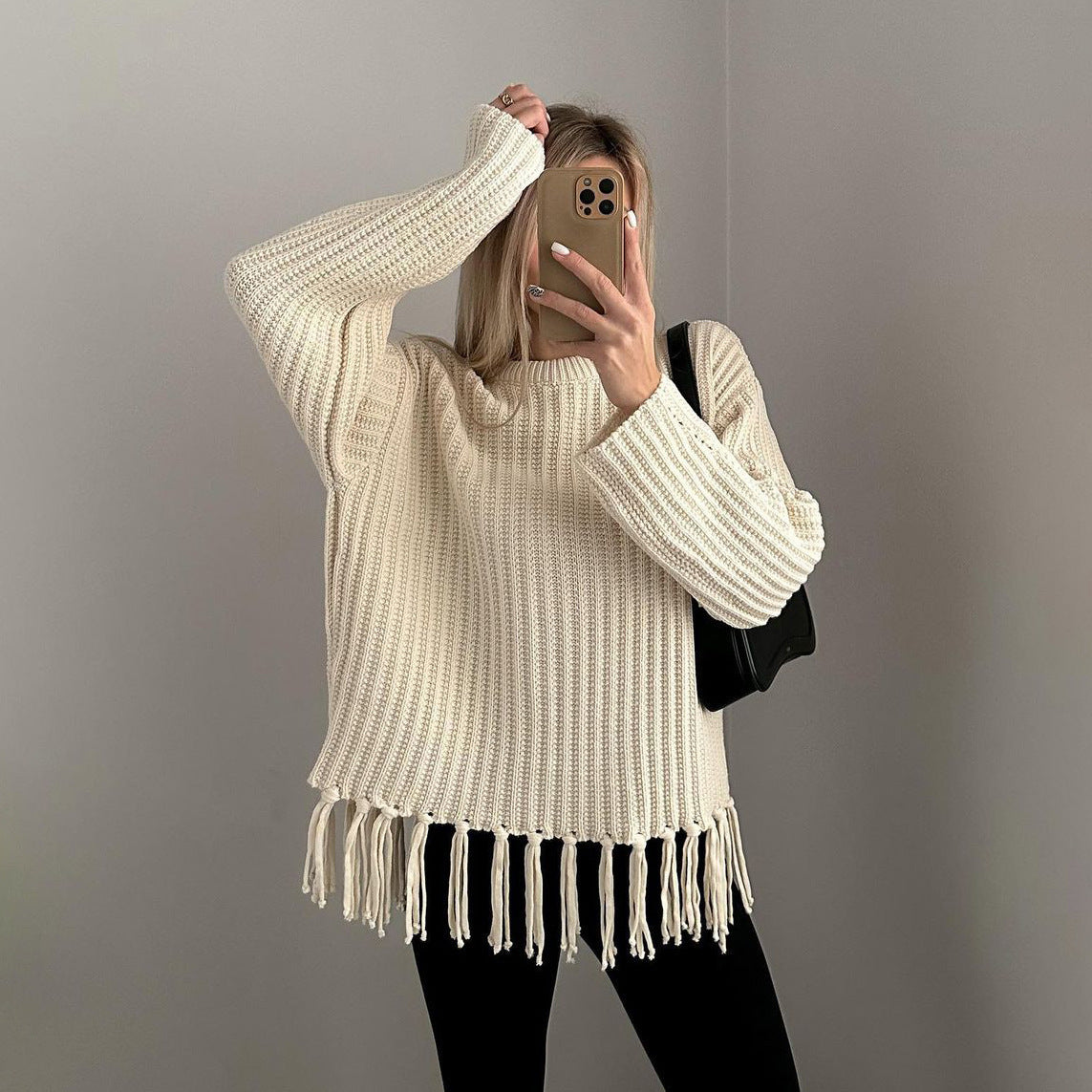 Casual All-match Solid Color Knitted Top for Women