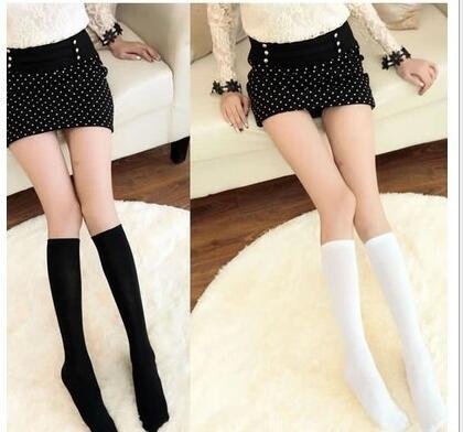 Women's Velvet High Socks - Black Thin Calf Socks for School Uniforms
