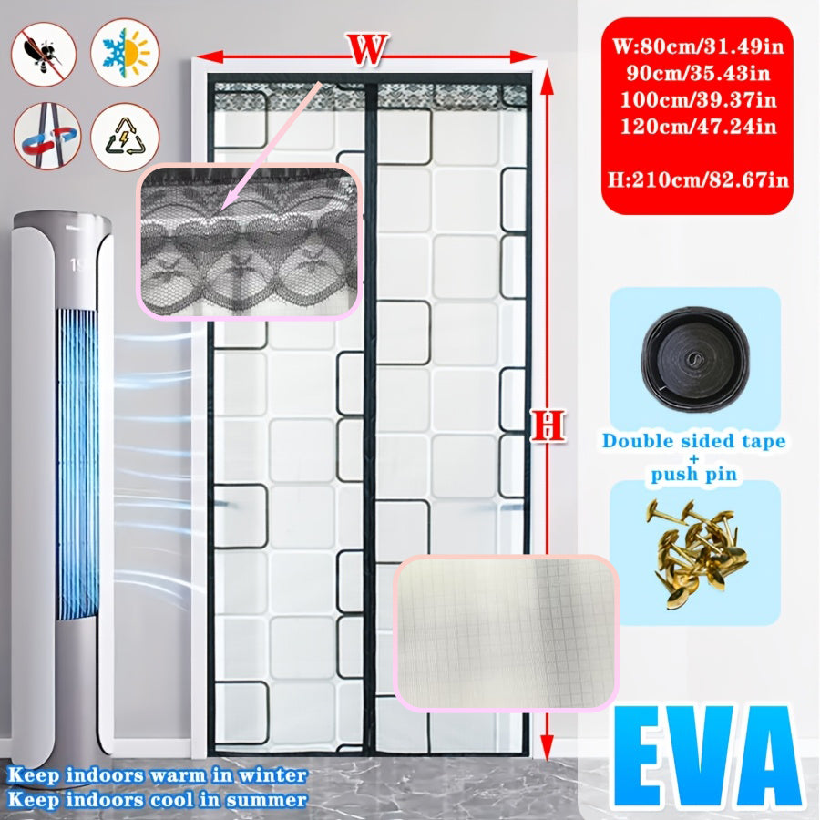 Magnetic Eva Air Conditioner Insulation Door Curtain, Lace Top Windproof Thermal Seal Screen Door, Weighted Bottom Hands Free Auto Close Door Screen, Anti Mosquito Energy Saving Partition Curtain for