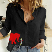 Womens Animal Elephant-Print Long-Sleeve Shirt