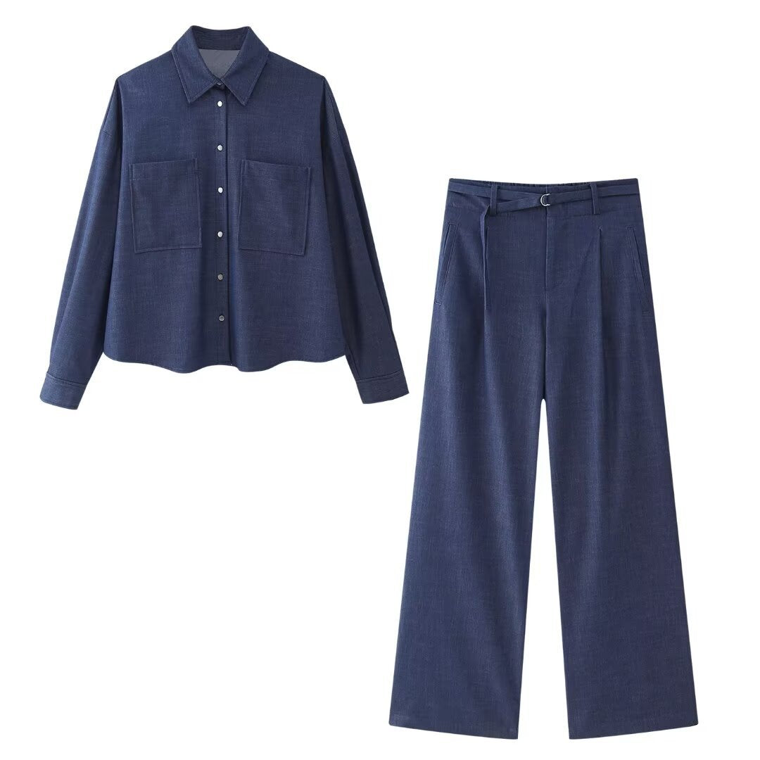 Denim Effect Versatile Casual Long Sleeve Lapel Shirt