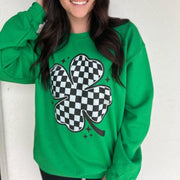 Chic Plaid Clover Print Pullover Sweatshirt
