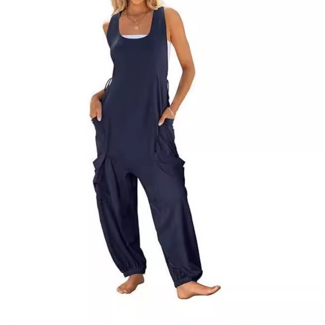Women's Loose Casual Sling Jumpsuit with Pockets