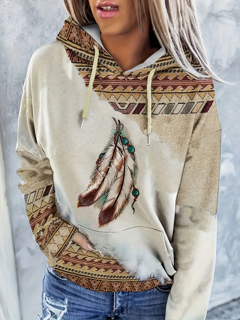 Boho Ethnic Print Loose Fall Winter Hoodie